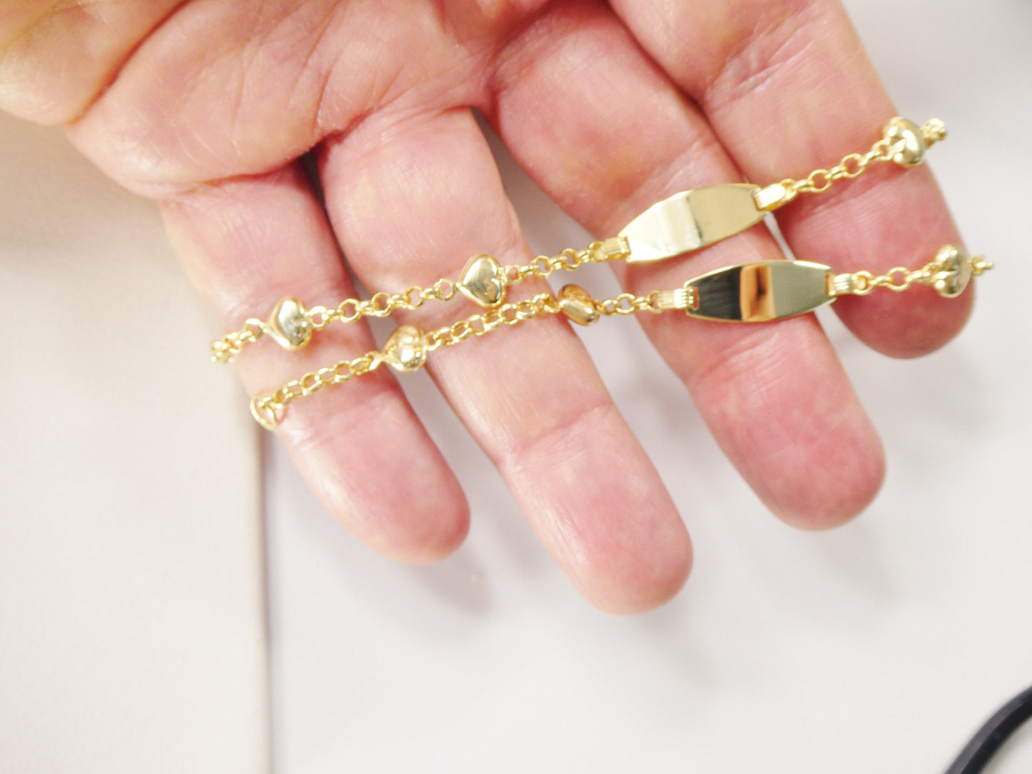 real 10k solid yellow gold 5.5/ 6.5 inch children/women double heart id bracelet