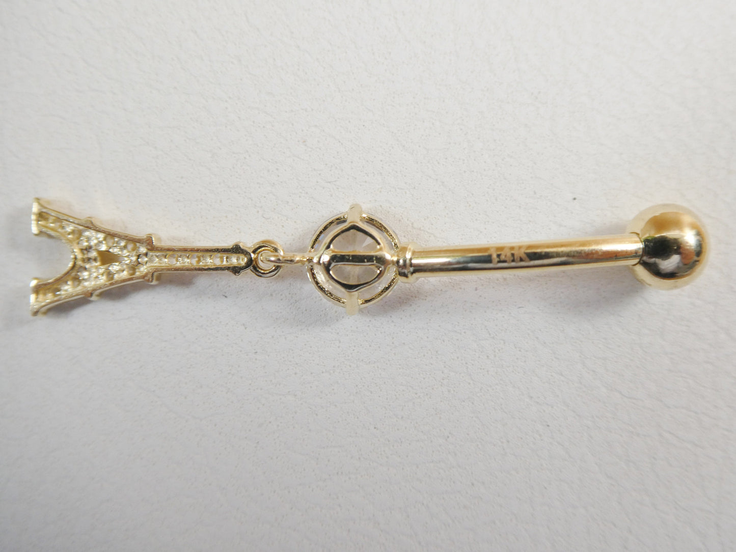 14k real solid yellow gold Eiffel tower  belly button ring piercing