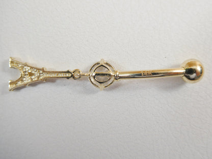 14k Real Solid Yellow Gold Eiffel Tower Belly Button Ring Piercing