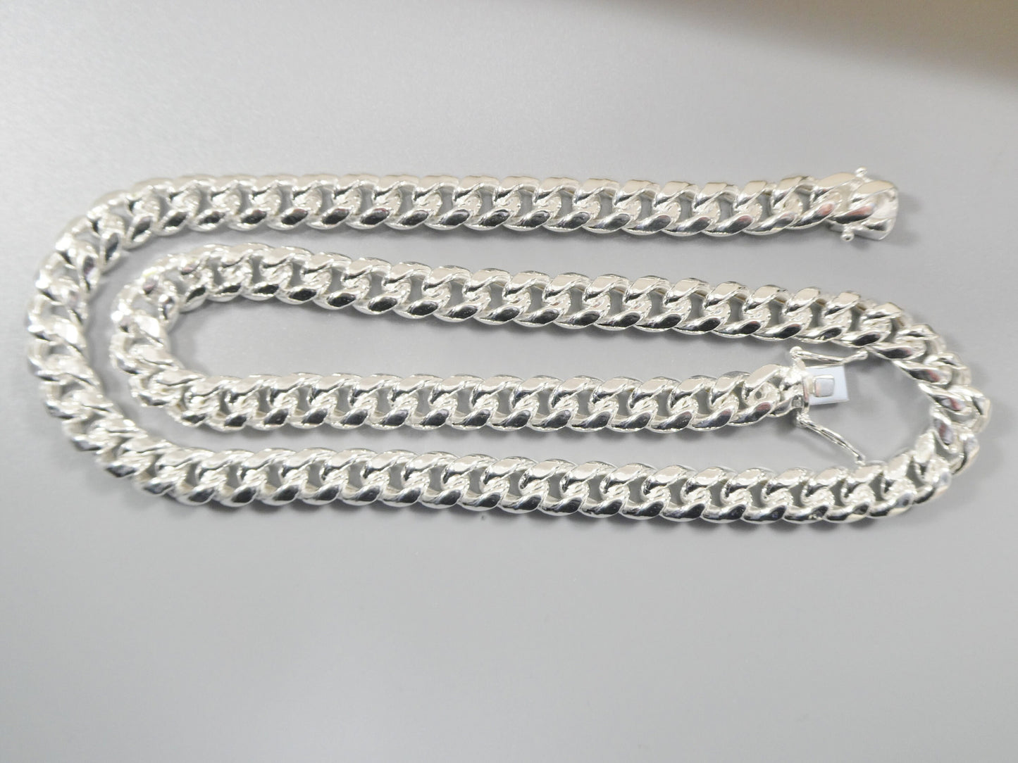 real 9mm 925 sterling silver Miami  SEMI SOLID link chain box lock clasp