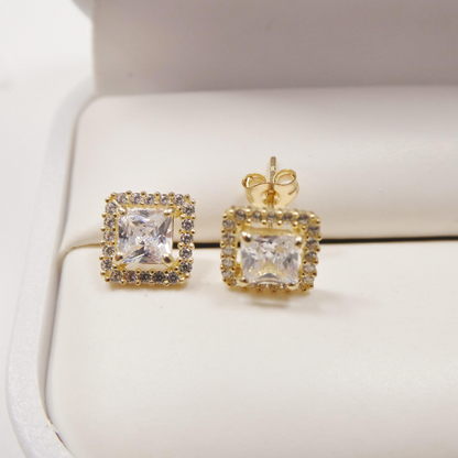 Real 10k Solid Yellow Gold Square Push Post Stud Earrings