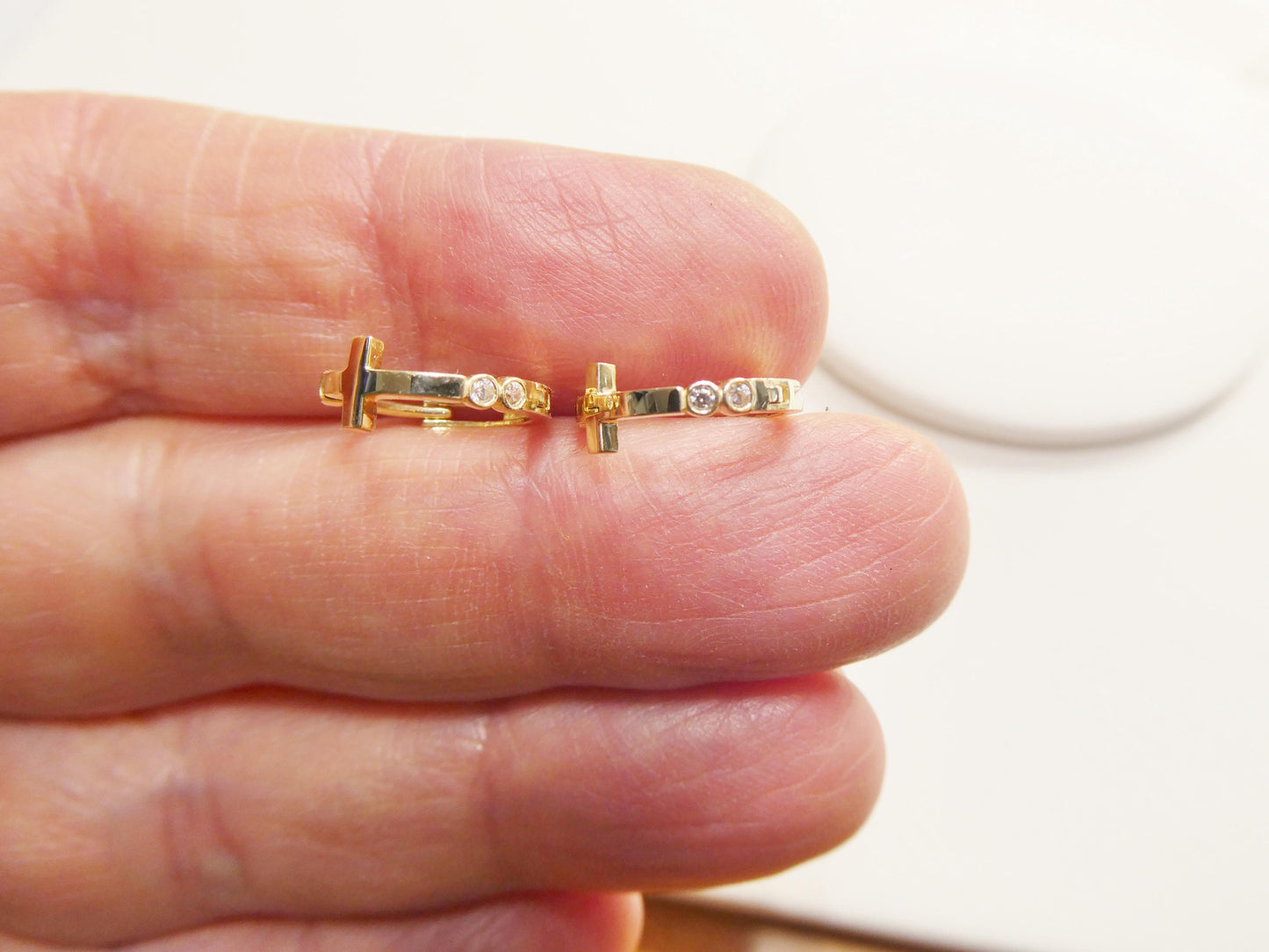 real 10k solid yellow gold designer cross earrings