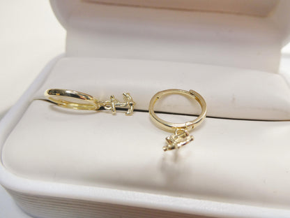 Real 10k Solid Yellow Gold Designer Anchor Drop Hoop Huggie Earrings