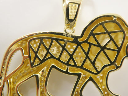 Real 925 Sterling Silver Full Stone Setting Large Lion Pendent