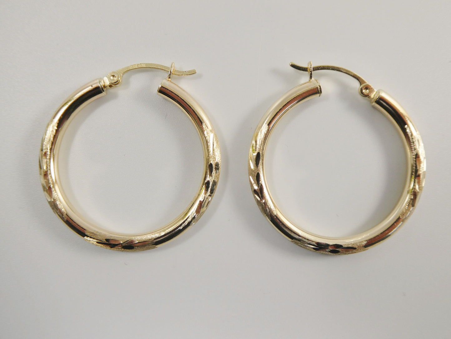 10k real solid yellow gold diamond cut hoop earrings