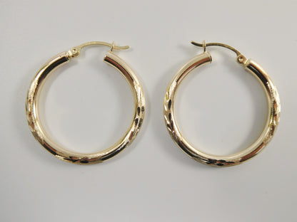 10k Real Solid Yellow Gold Diamond Cut Hoop Earrings