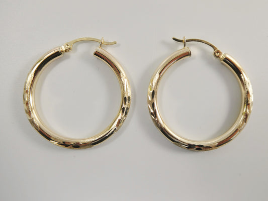 10k real solid yellow gold diamond cut hoop earrings