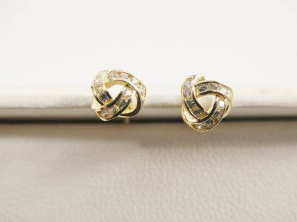 Real 10k Solid Yellow Gold Push Post Full Stone Setting Love Knot Stud Earrings