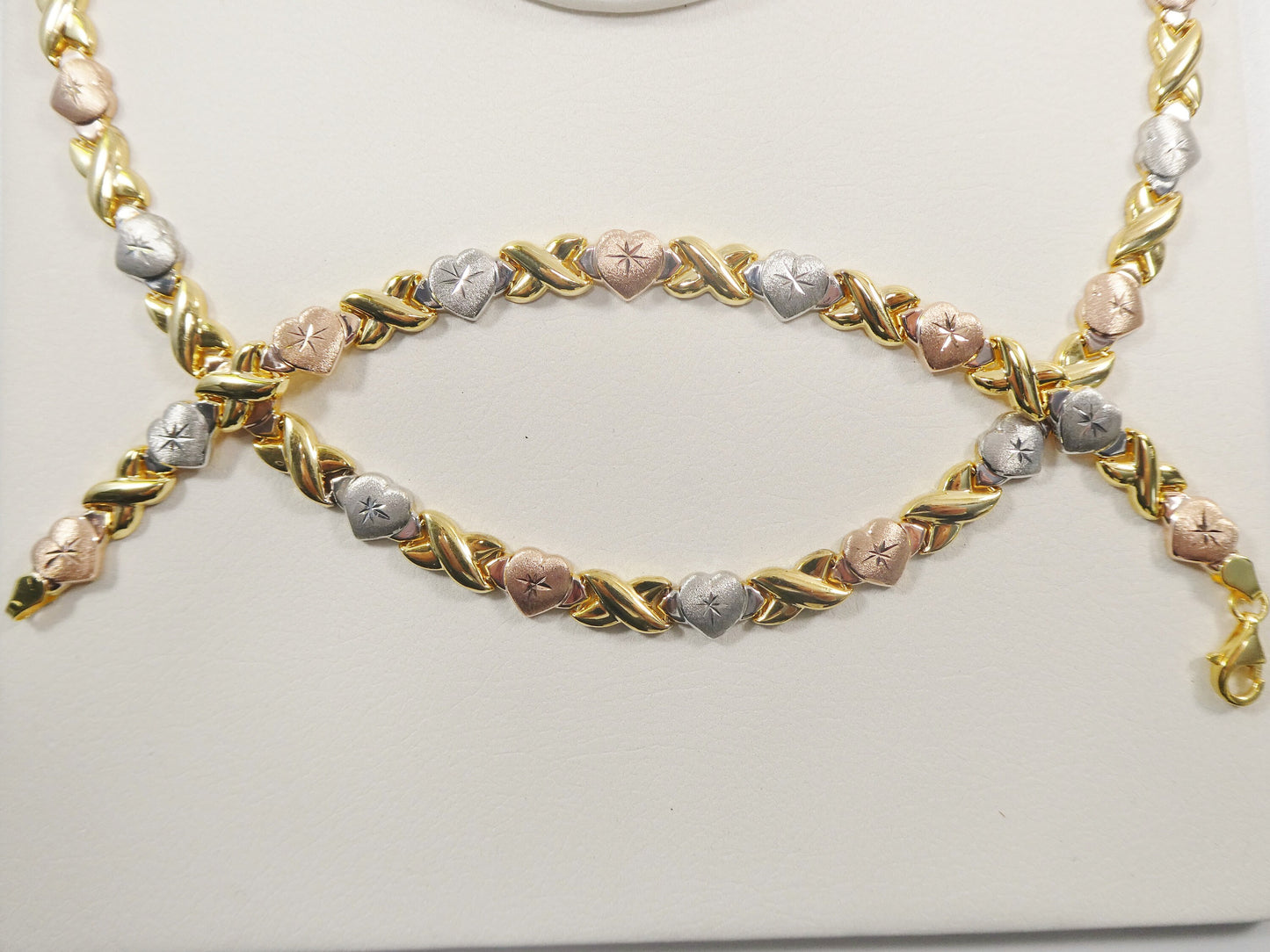 Sterling Silver Heart & Kisses Necklace Bracelet Set - 14k Gold Finish