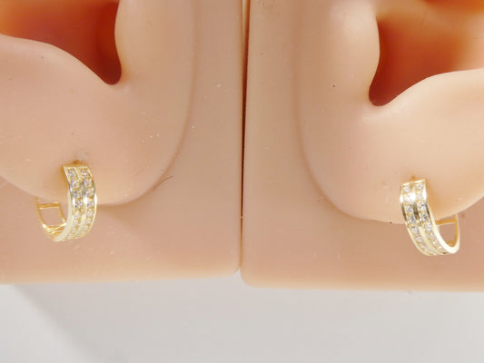 real 10k solid yellow gold cz two line earring / cartilage daith hoop huggie earring