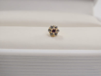 14k Real Solid Yellow Gold Flower Shape Nose Stud Ring