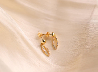 Real 10k Solid Yellow Gold Oval Drop Push Post Earrings