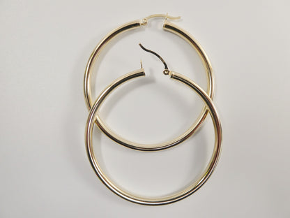 Real 10k Solid Yellow Gold Plain High Polish 50mm Hoop Huggie Earrings