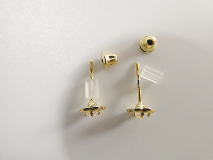 10k Real Solid Yellow Gold Birthstone Screw Back Children Earrings Flower Shape