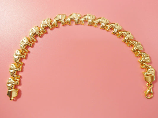 6.5 / 7 / 8 10 inch  real 925 sterling silver all yellow tone elephant stampato bracelet 14k gold color finish