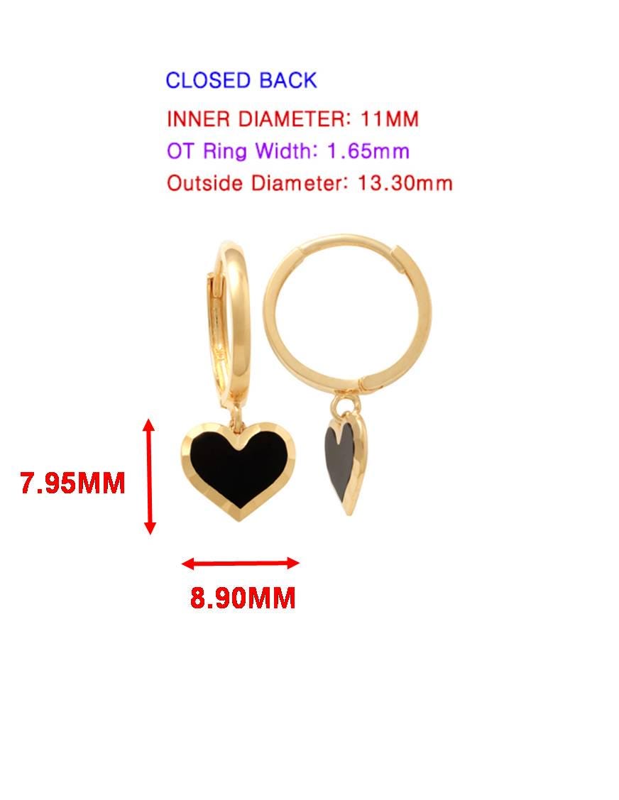 real 10k solid yellow gold black enamel heart hoop huggie earrings