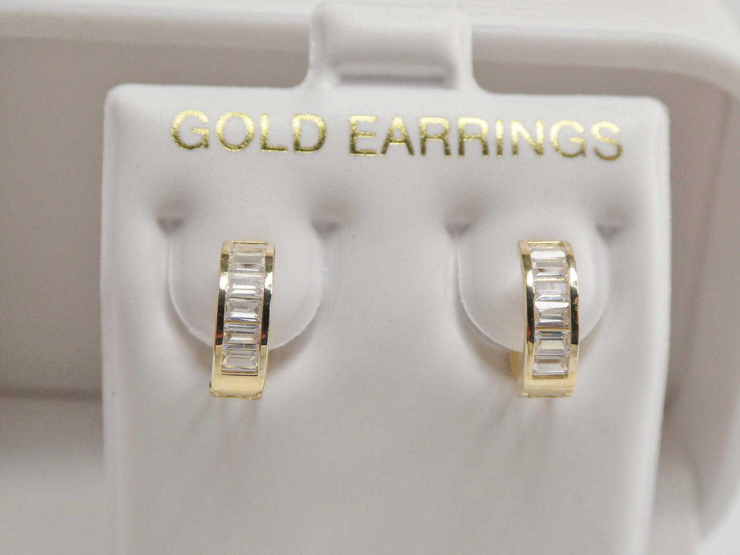 real 10k solid yellow gold baguette huggie hoop earrings