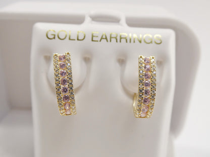 Real 10k Solid Yellow Gold Channel Set Birthstone French Hoop Earrings