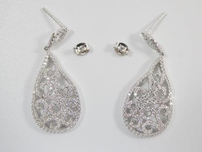 Real 925 Sterling Silver Micro Pave Setting 14k White Gold Color Finish Drop Earrings