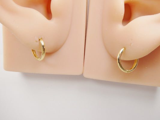 real 10k solid yellow gold 13mm plain hoop huggie earrings