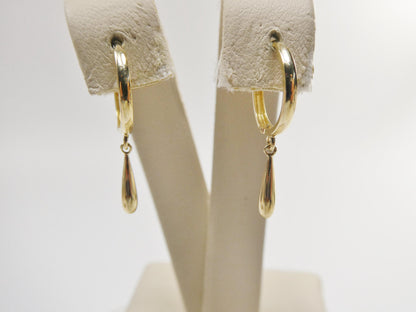 Real 10k Solid Yellow Gold Designer Teardrop Hoop Huggie Earring