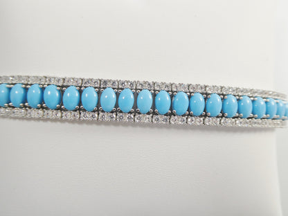 7/ 7.5 Inch Real 925 Sterling Silver Turquoise Tennis Bracelet