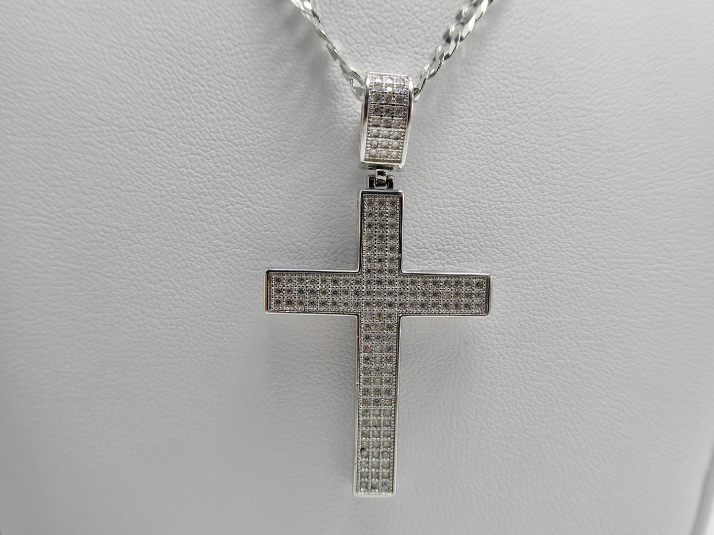 real 925 sterling silver 22 inch flat chain and moissanite cross pendent charm