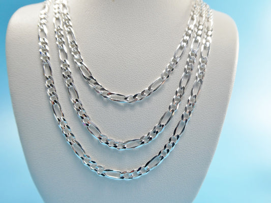 real 925 sterling silver 3.5mm Italian concave figaro solid chain lobster lock clasp