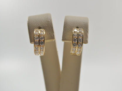 Real 10k Solid Yellow Gold 2 Line Prong Setting Huggie Hoop 13mm Earrings