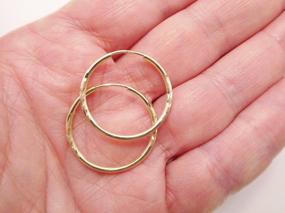 10k Real Solid Yellow Gold 2mm Tube Diamond Cut Endless Hoop Earrings