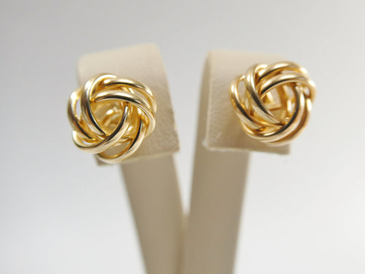 real 10k solid yellow gold push post medium size love knot stud earrings
