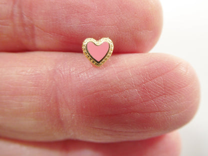 14k Real Solid Yellow Gold Heart Enamel Stud Nose Ring
