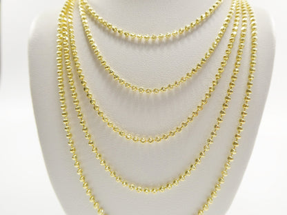Real 2mm 925 Sterling Silver Moon Cut Chain 14k Yellow Gold Finish