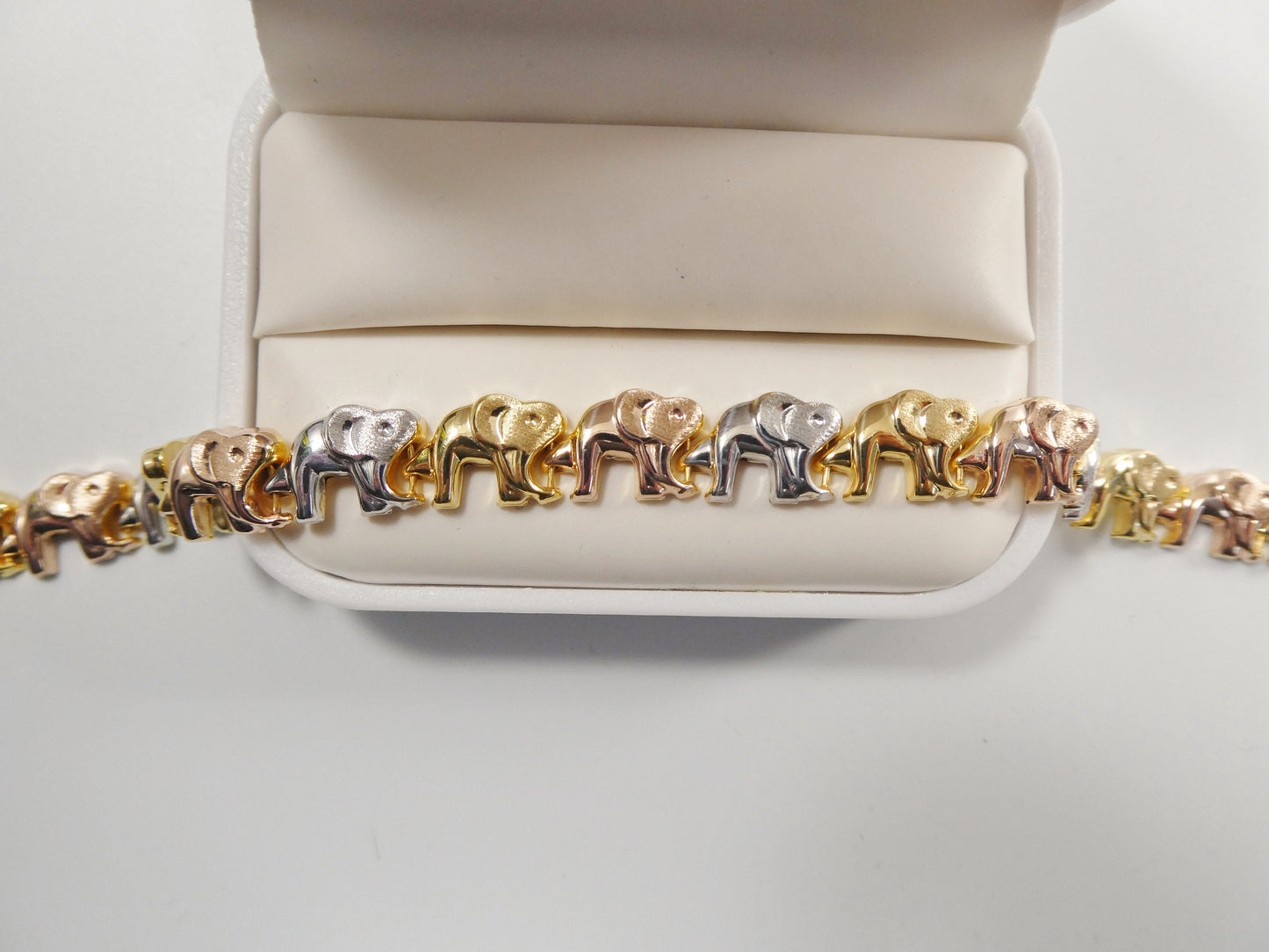 6.5 /7/ 8/ 10 inch tri color elephant bracelet 14k gold color tone over real 925 sterling silver