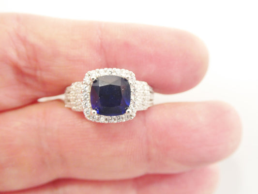 real 925 sterling silver square blue stone color ladies ring
