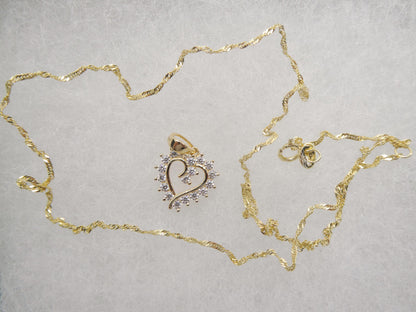 10k Real Solid Yellow Gold 16 Inch Chain & Heart Pendent Set