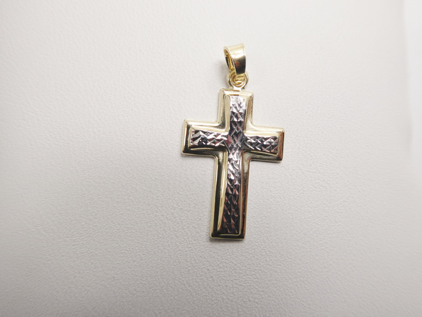 14k real solid yellow gold two tone cross pendent and robe necklace