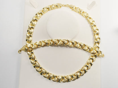 Real 925 Sterling Silver Large Stampato Set Necklace and Bracelet 14k Gold Color Finish