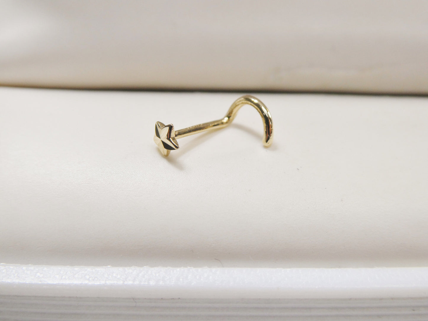 14k real solid yellow gold twist diamond cut star stud nose ring