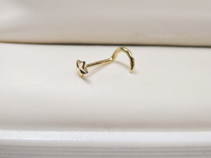 14k Real Solid Yellow Gold Twist Diamond Cut Star Stud Nose Ring