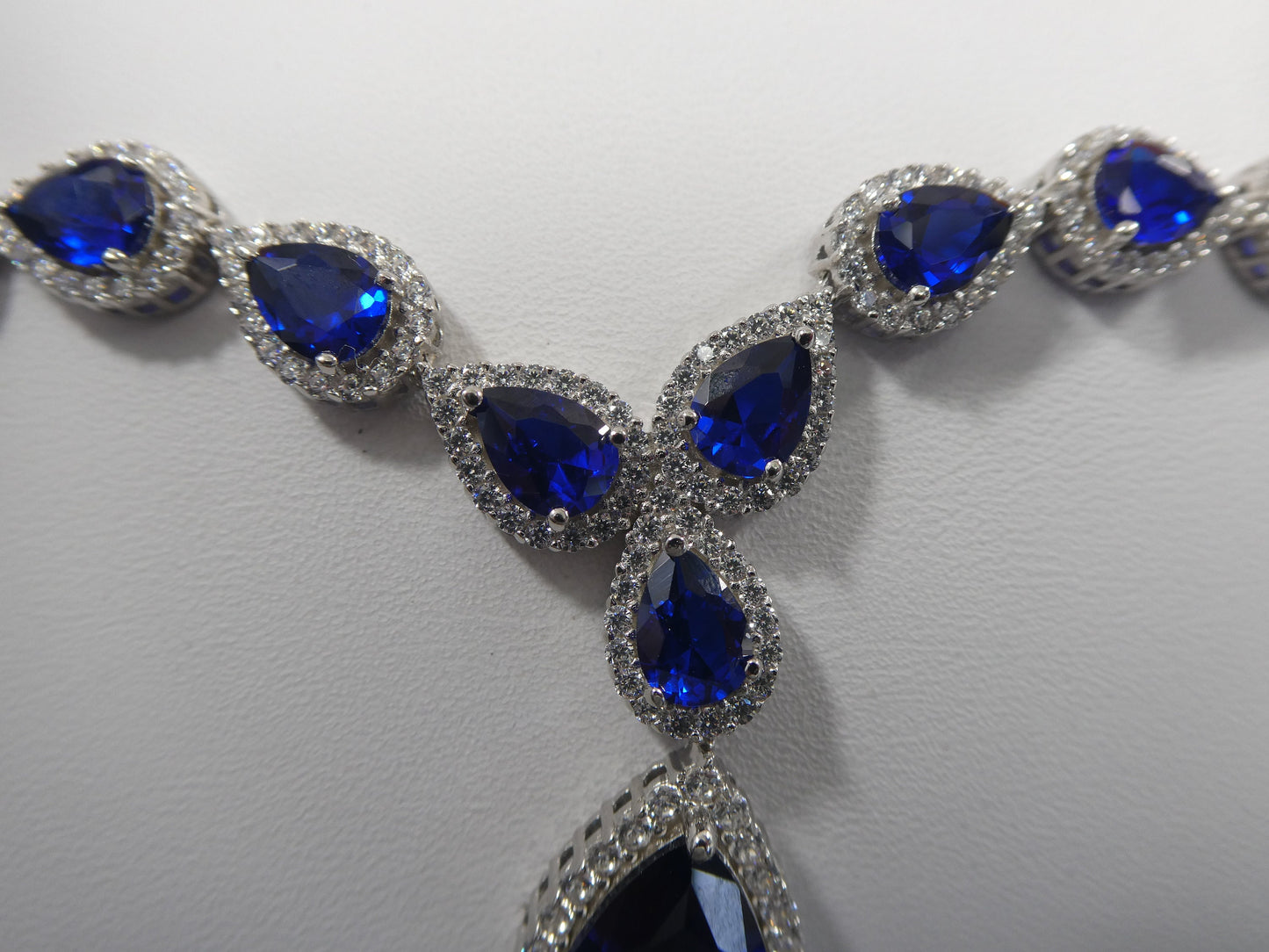 real 925 sterling silver teardrop blue sapphire women necklace