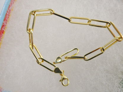 Real 14k Solid Yellow Gold Paperclip 7.25 Inch Bracelet