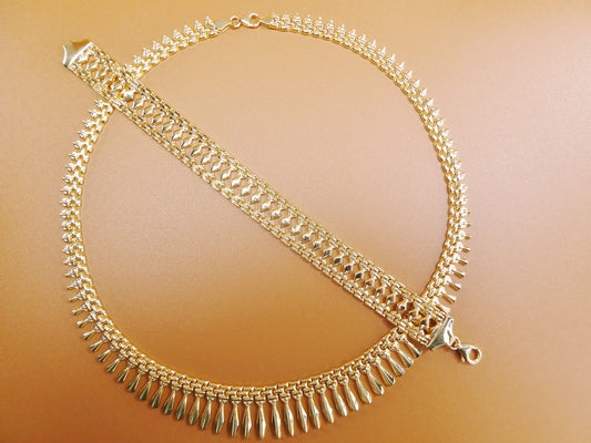 14k yellow gold tone color Cleopatra set necklace and bracelet over real 925 sterling silver