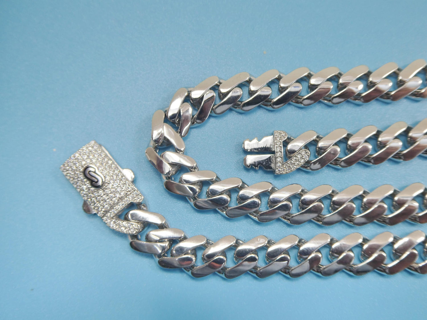 9mm Monaco link chain necklace bracelet moissanite real 925 sterling silver