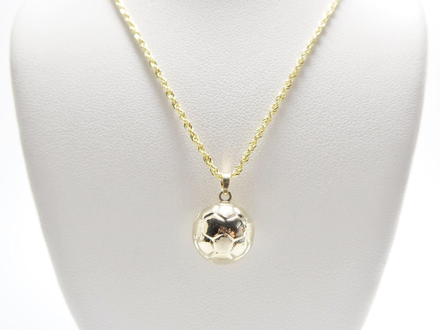 14k real solid yellow gold mini soccer ball pendent and robe necklace