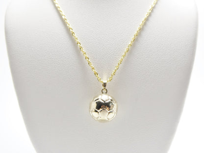 14k Real Solid Yellow Gold Mini Soccer Ball Pendent & Robe Necklace