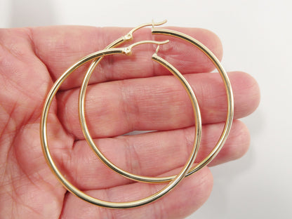 Real 10k Solid Yellow Gold Plain High Polish 50mm Hoop Earrings
