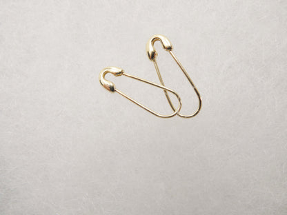 real 10k solid yellow gold safety pin dangle drop earrings