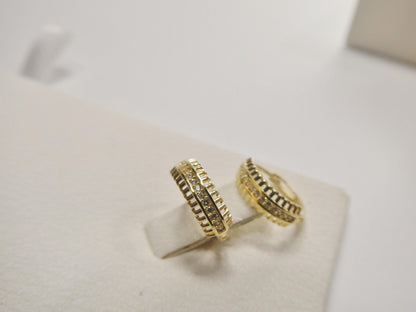 Real 10k Solid Yellow Gold Designer Hoop Huggie Earrings