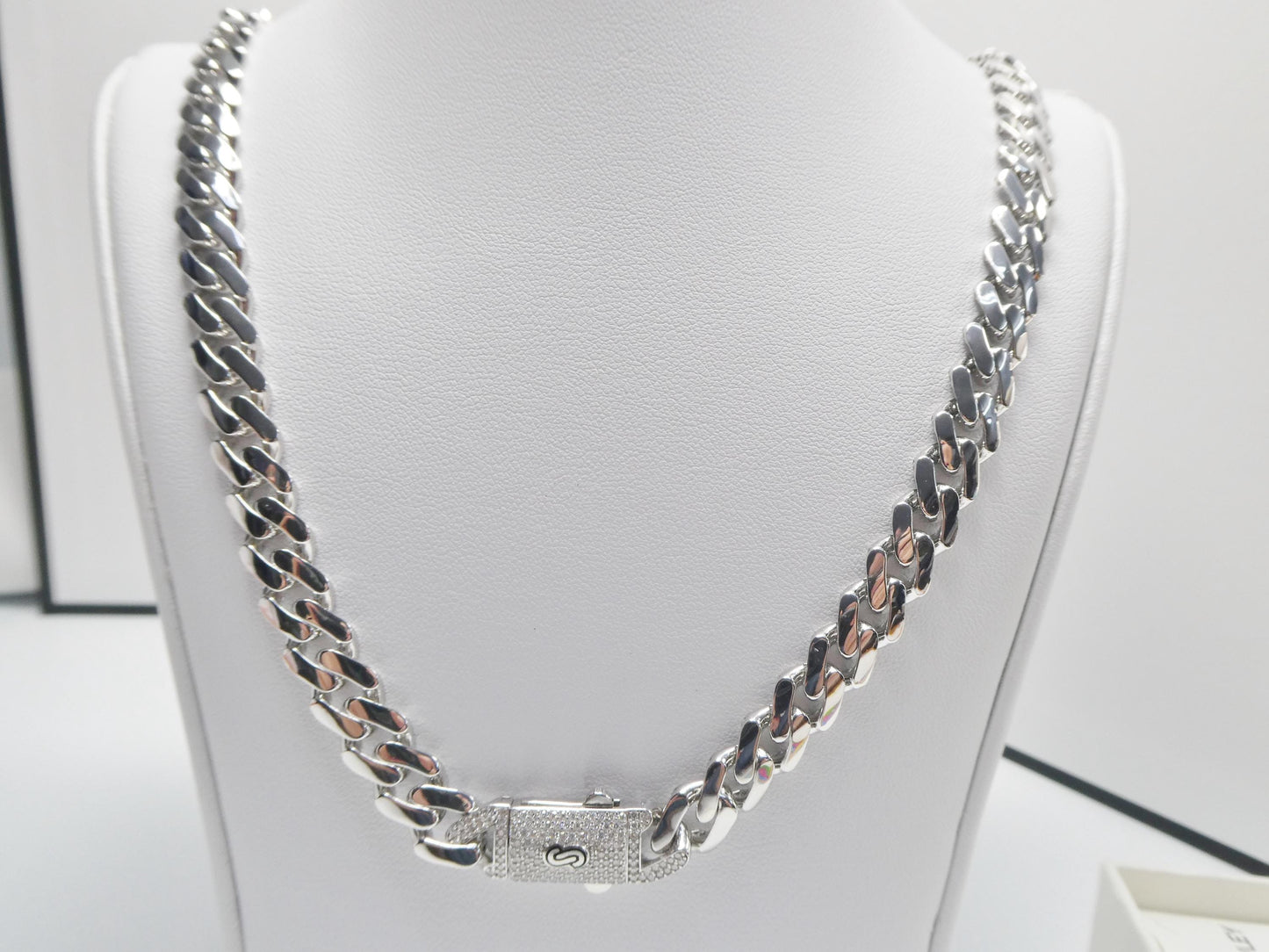 9mm Monaco link chain necklace bracelet moissanite real 925 sterling silver